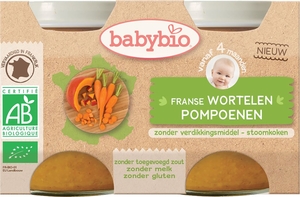 Babybio Potjes Wortel Pompoen +4 Maanden 2x130 g