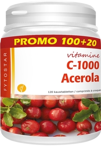 Fytostar Vitamine C-1000 Acerola 100 Kauwtabletten (+ 20 Gratis Tabletten)
