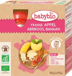 Babybio Fruitpap Appel Abrikoos Banaan +6 Maanden 4x90 g