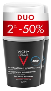 Vichy Mannen Deodorant Gevoelige Huid Roller 2x50ml (2de product aan - 50%)